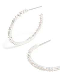 Silver Plated Thin Cubic Zirconia Hoop Earrings