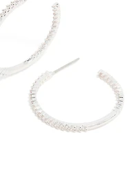 Silver Plated Thin Cubic Zirconia Hoop Earrings