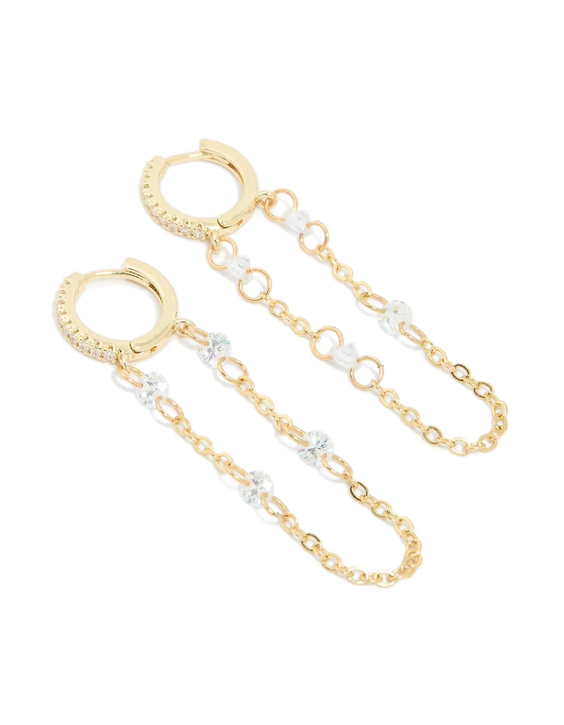 Gold Plated Cubic Zirconia Chain Huggie Earrings