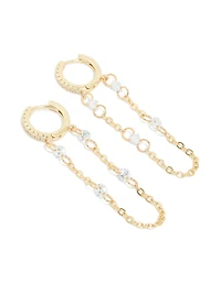 Gold Plated Cubic Zirconia Chain Huggie Earrings