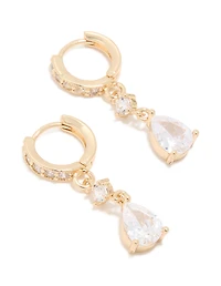Gold Plated Cubic Zirconia Pear Drop Huggie Earrings