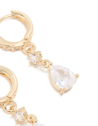 Gold Plated Cubic Zirconia Pear Drop Huggie Earrings