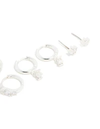 Silver Plated Cubic Zirconia & Pearl Earrings 4-Pack