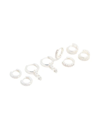 Silver Plated Cubic Zirconia Mini Huggie Earrings 4-Pack