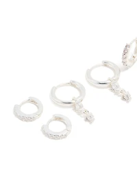 Silver Plated Cubic Zirconia Mini Huggie Earrings 4-Pack