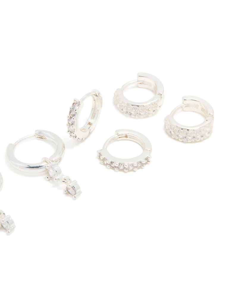 Silver Plated Cubic Zirconia Mini Huggie Earrings 4-Pack