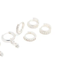 Silver Plated Cubic Zirconia Mini Huggie Earrings 4-Pack