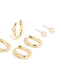 Boucles d’oreilles cubiques en zircone et boucles d’oreilles Huggie plaquées or