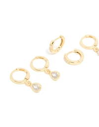 Gold Plated Pearl & Cubic Zirconia Drop Huggie Earrings 4-Pack