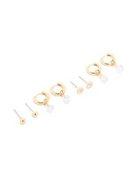 Gold Plated Cubic Zirconia Droplet Huggie & Stud Earrings 4-Pack