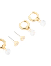 Gold Plated Cubic Zirconia Droplet Huggie & Stud Earrings 4-Pack
