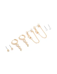 Gold Plated Cubic Zirconia Lovely Chain & Stud Earrings 4-Pack