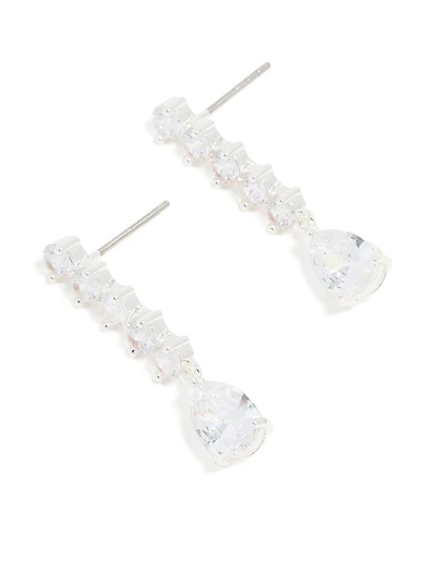 Silver Plated Cubic Zirconia Lovely Pear Drop Earrings