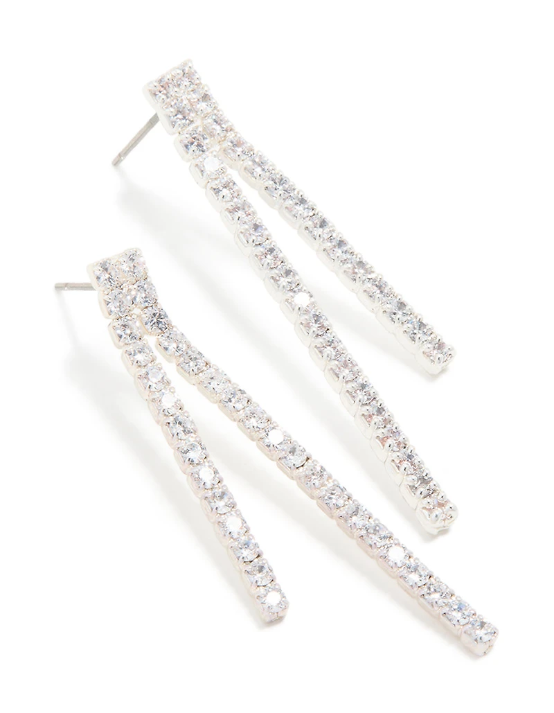 Silver Plated Cubic Zirconia Asymmetrical Cup Chain Drop Earrings