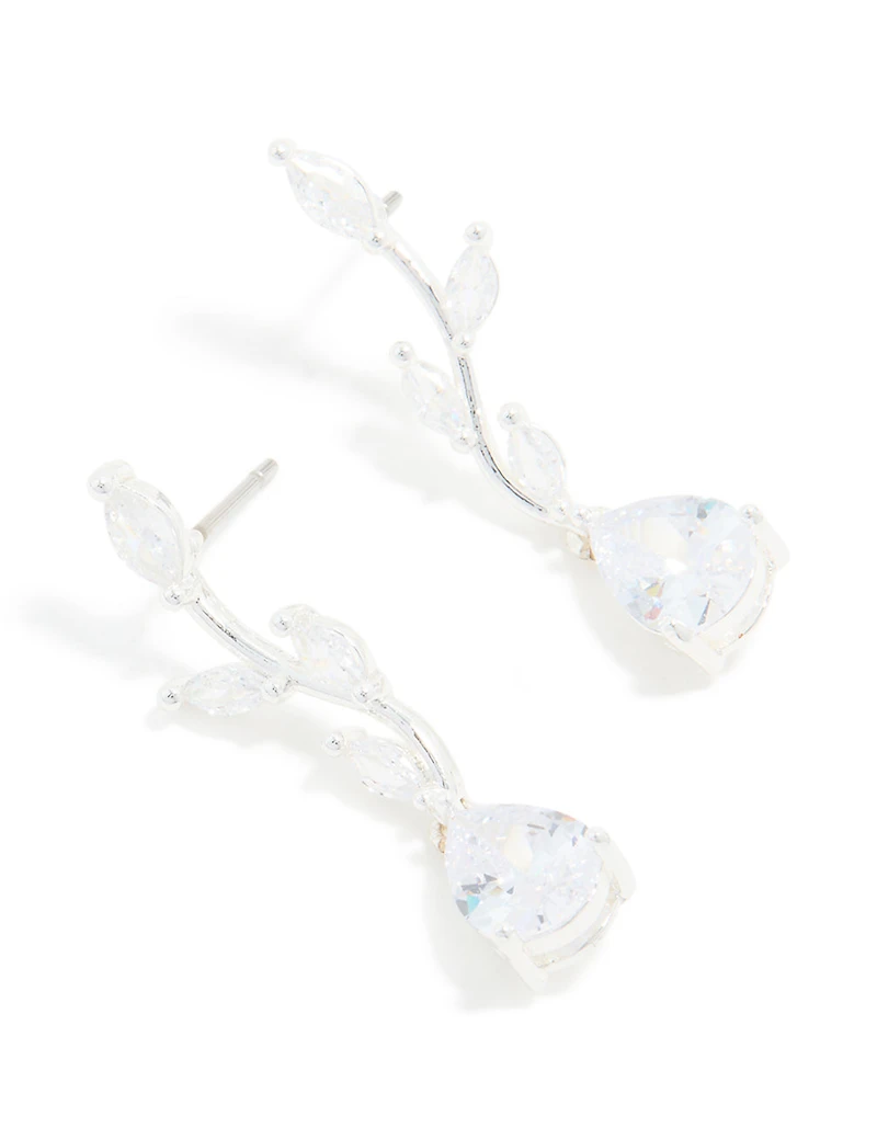 Silver Plated Cubic Zirconia Lovely Pear Vine Earrings