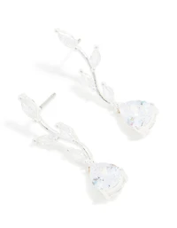 Silver Plated Cubic Zirconia Lovely Pear Vine Earrings