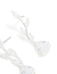 Silver Plated Cubic Zirconia Lovely Pear Vine Earrings