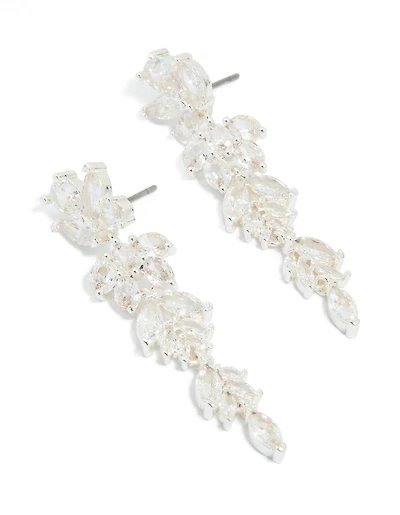 Silver Plated Cubic Zirconia Dazzling Leaf Drop Earrings