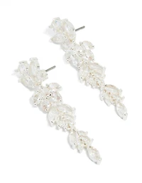 Silver Plated Cubic Zirconia Dazzling Leaf Drop Earrings