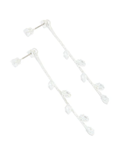 Silver Plated Cubic Zirconia Gleaming Leaf Drop Earrings