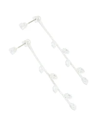 Silver Plated Cubic Zirconia Gleaming Leaf Drop Earrings