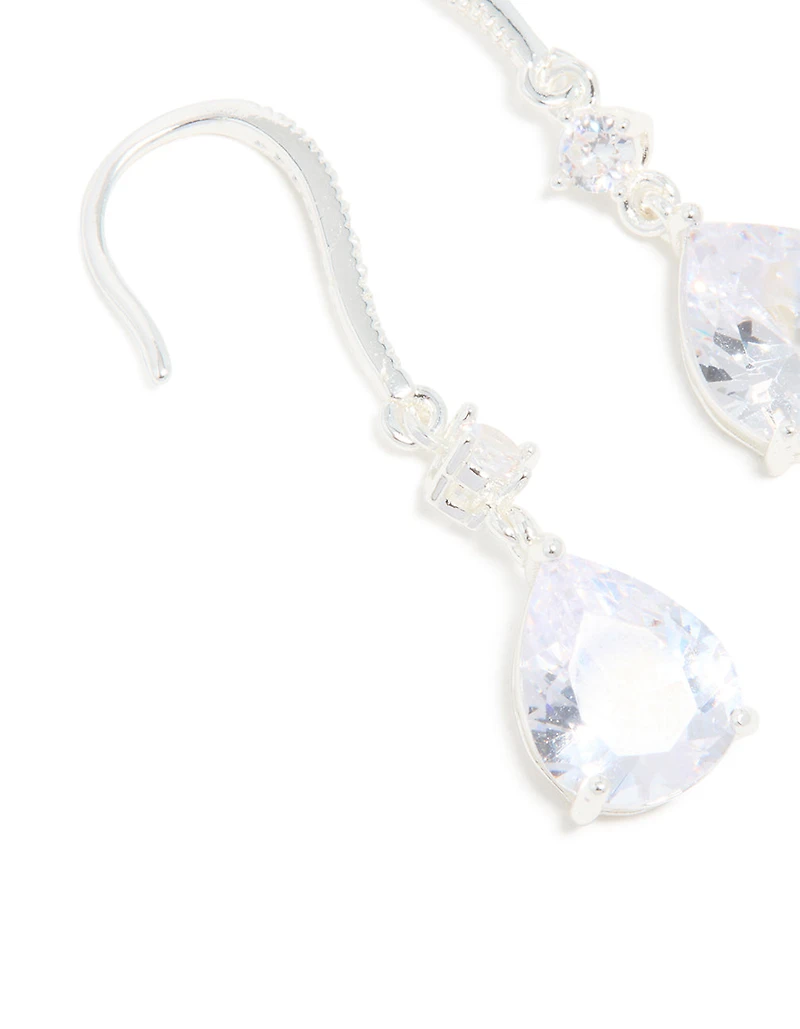 Silver Plated Radiant Cubic Zirconia Hook Earrings