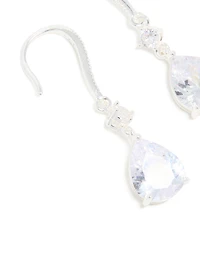 Silver Plated Radiant Cubic Zirconia Hook Earrings
