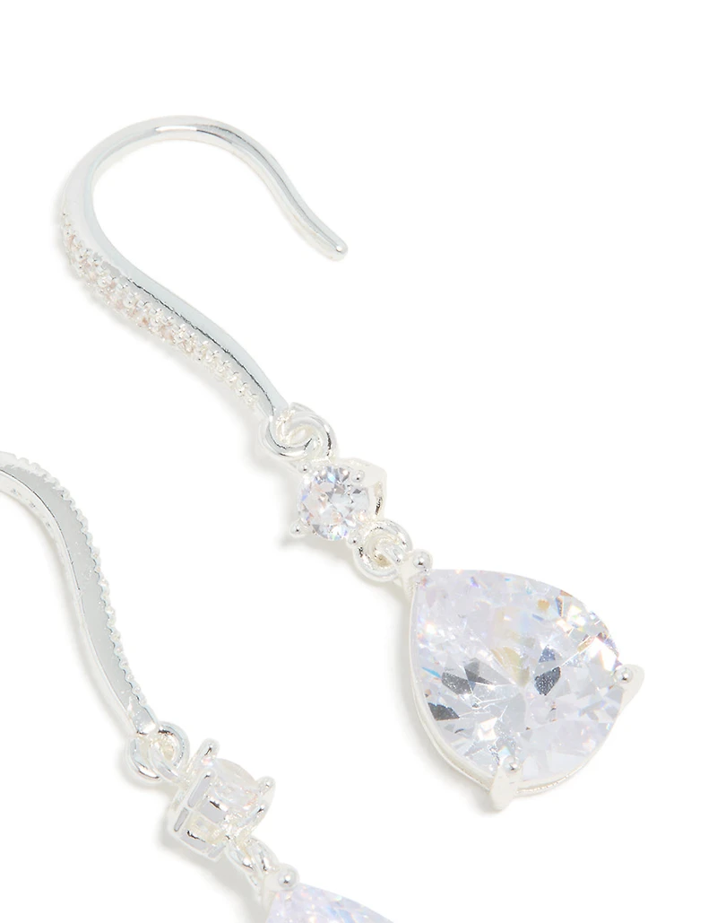 Silver Plated Radiant Cubic Zirconia Hook Earrings
