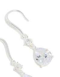 Silver Plated Radiant Cubic Zirconia Hook Earrings