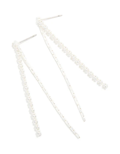 Silver Plated Cubic Zirconia Mixed Textured Cup Chain Drop Earrings