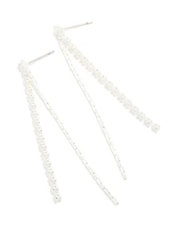 Silver Plated Cubic Zirconia Mixed Textured Cup Chain Drop Earrings