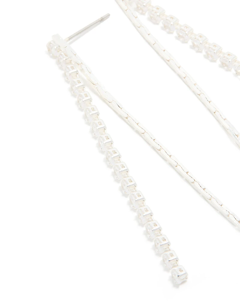 Silver Plated Cubic Zirconia Mixed Textured Cup Chain Drop Earrings