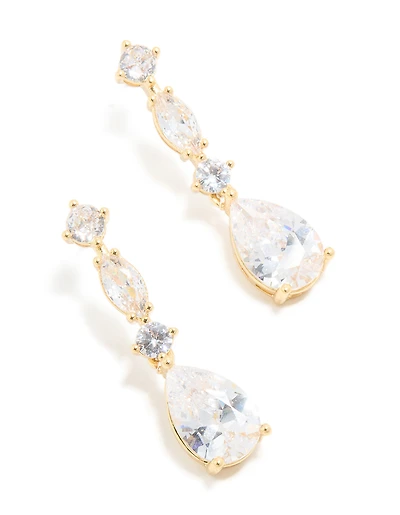 Gold Plated Mini Cubic Zirconia Fancy Drop Earrings