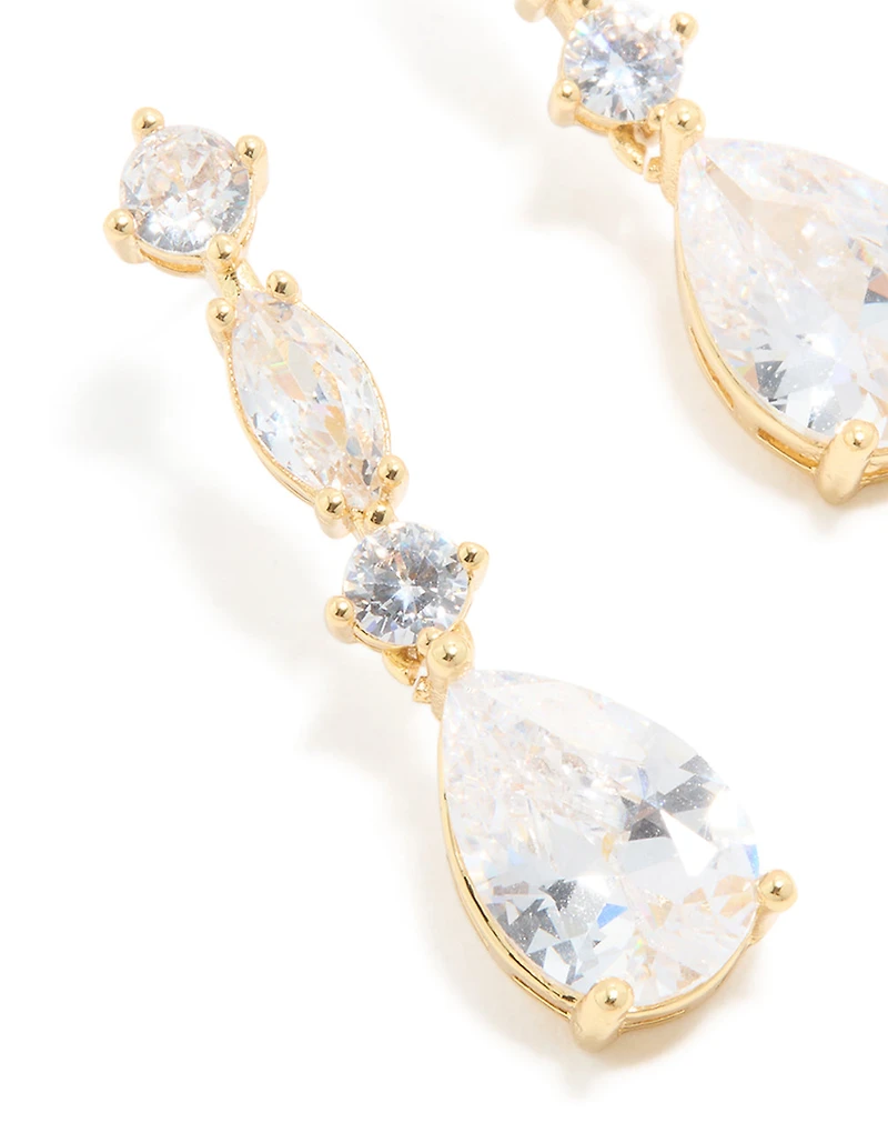 Gold Plated Mini Cubic Zirconia Fancy Drop Earrings