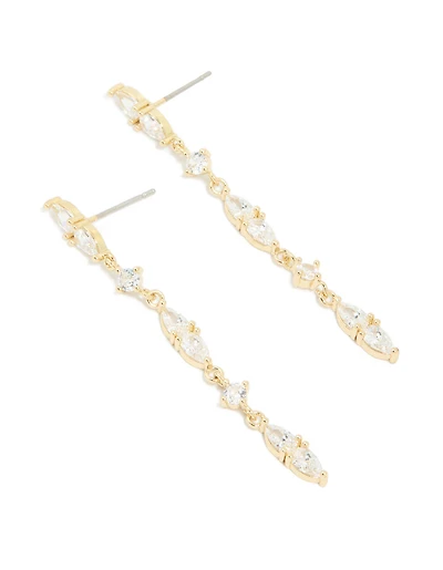 Gold Plated Thin Cubic Zirconia Razzle Drop Earrings