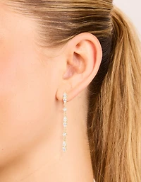 Gold Plated Thin Cubic Zirconia Razzle Drop Earrings