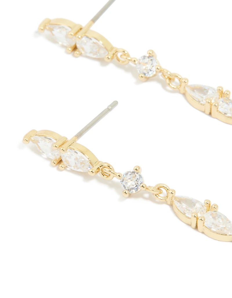 Gold Plated Thin Cubic Zirconia Razzle Drop Earrings