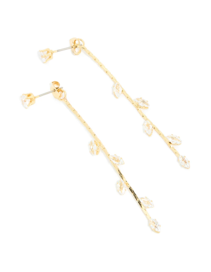 Gold Plated Cubic Zirconia Gleaming Leaf Drop Earrings