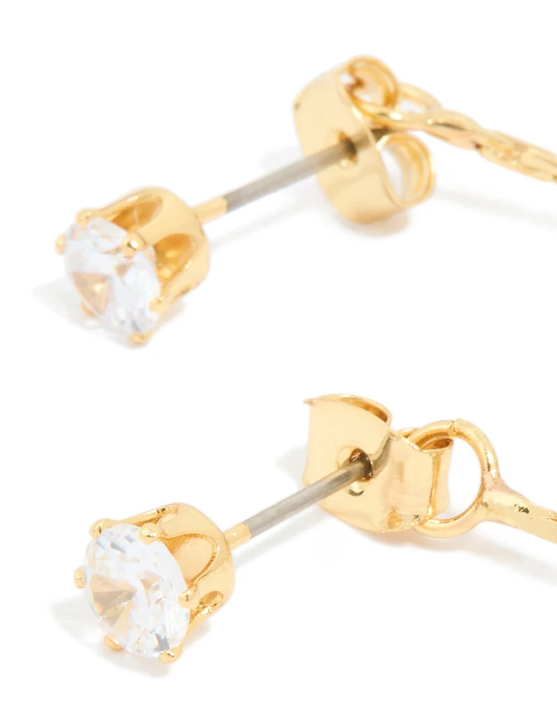 Gold Plated Cubic Zirconia Gleaming Leaf Drop Earrings