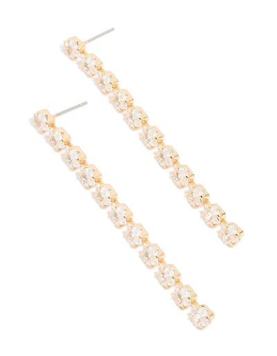 Gold Plated Cubic Zirconia Long Floral Drop Earrings