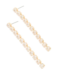 Gold Plated Cubic Zirconia Long Floral Drop Earrings