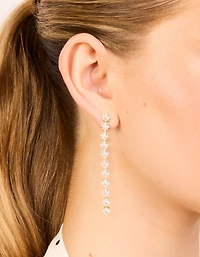 Gold Plated Cubic Zirconia Long Floral Drop Earrings