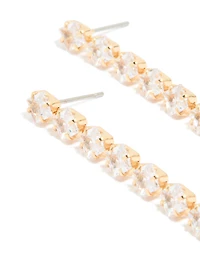 Boucles d’oreilles cubiques en zircone à longues fleurs plaquées or