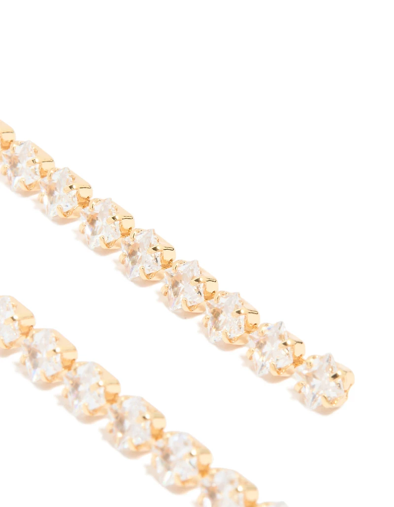 Gold Plated Cubic Zirconia Long Floral Drop Earrings