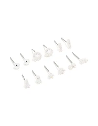 Silver Plated Cubic Zirconia Dainty Motif Stud Earrings 6-Pack
