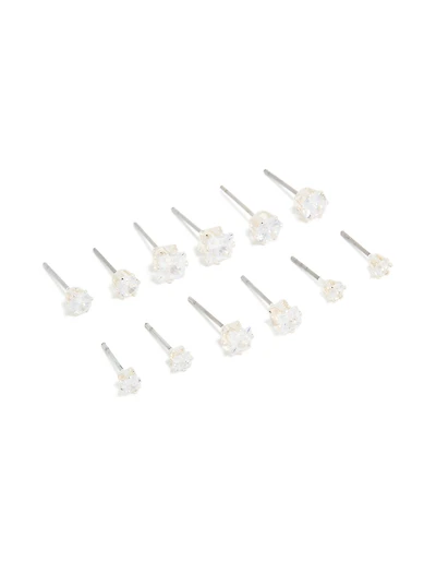 Silver Plated Stud Earrings 6-Pack