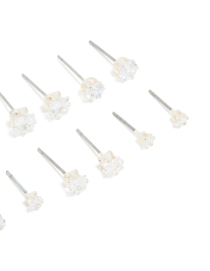 Silver Plated Stud Earrings 6-Pack