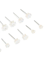 Silver Plated Stud Earrings 6-Pack