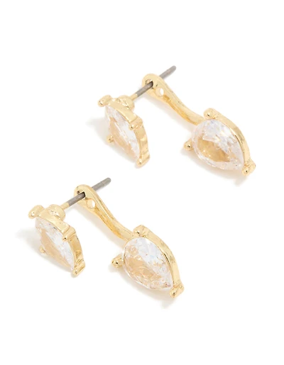 Gold Plated Cubic Zirconia Pear Ear Jacket Earrings