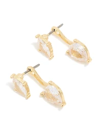 Gold Plated Cubic Zirconia Pear Ear Jacket Earrings